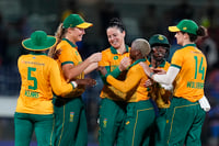| Photo: PTI/R Senthilkumar : South Africa Women’s players celebrate after win against India